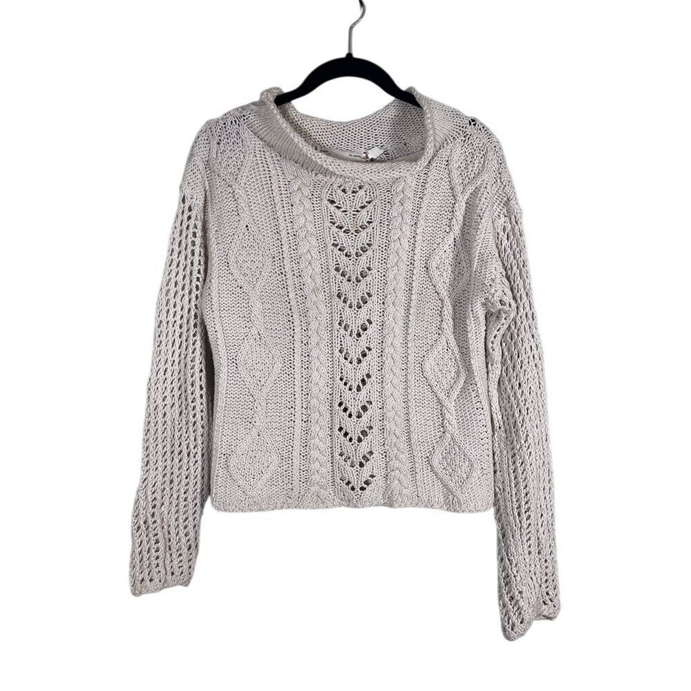 Amano Sweater Women S Cream Hand Knit Cable Chunky Vintage Cotton Coastal Preppy